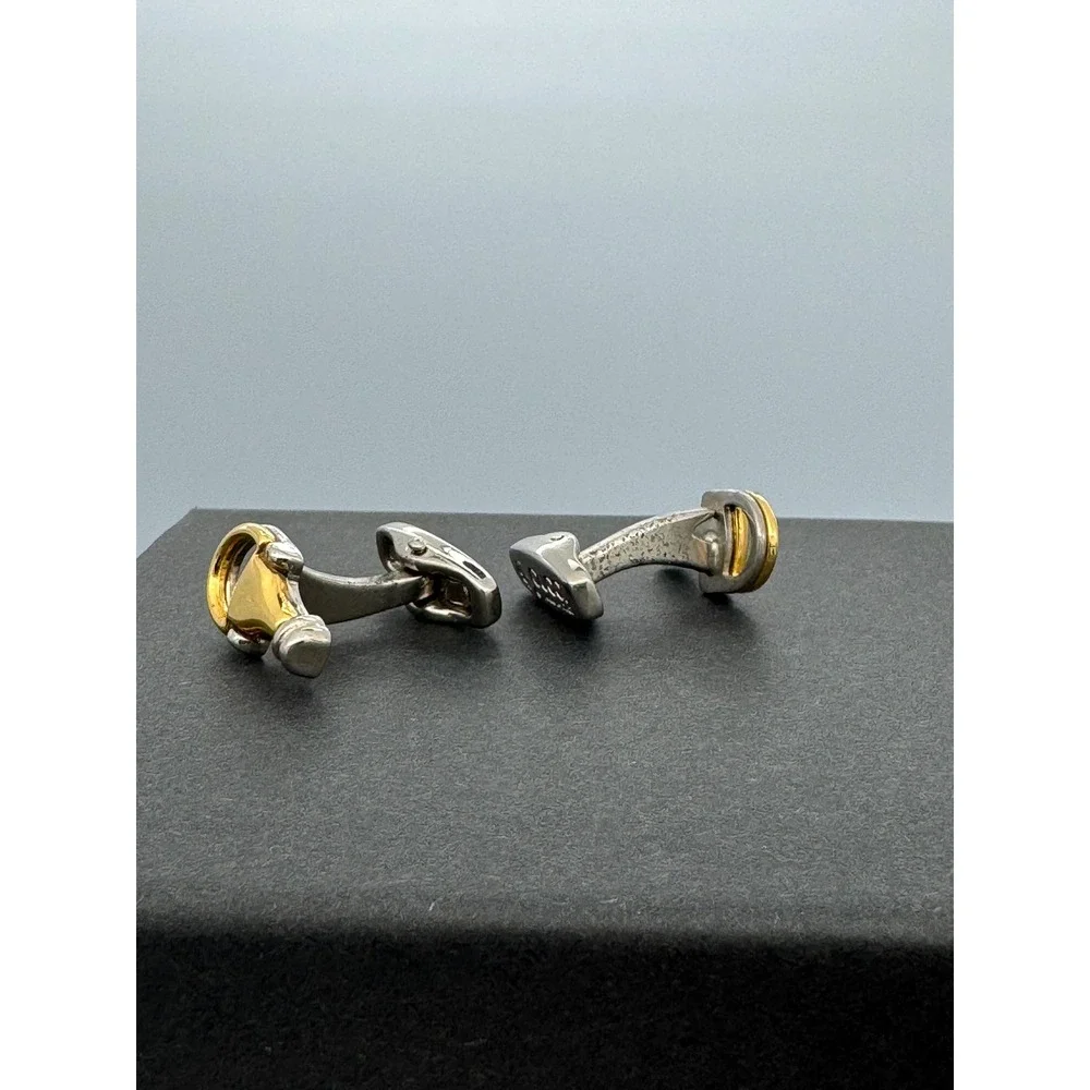 Vintage Gucci Horsebit Stirrup Cufflinks Gold & Silver Tone Italy Designer
